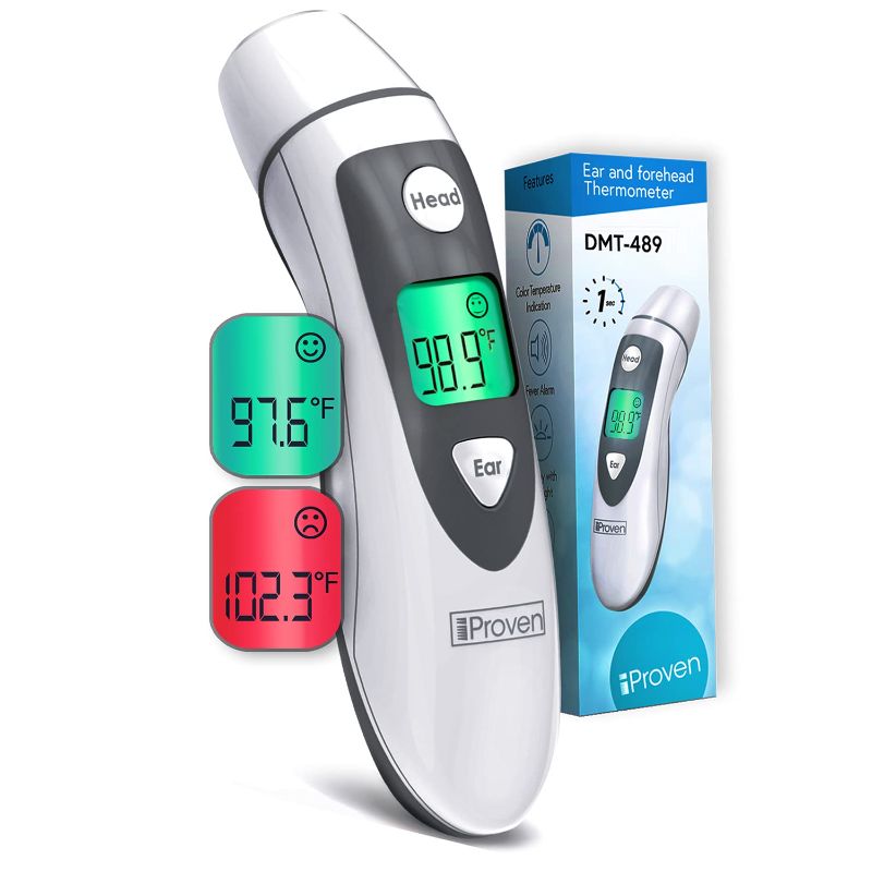 Photo 1 of iProven Thermometer for Adults Forehead and Ear - Fever Alarm, 1 Second Reading, Color Temperature Indicator, 20 Readings Memory Recall, Medical Thermometer for Adults Kids and Babies - DMT-489
