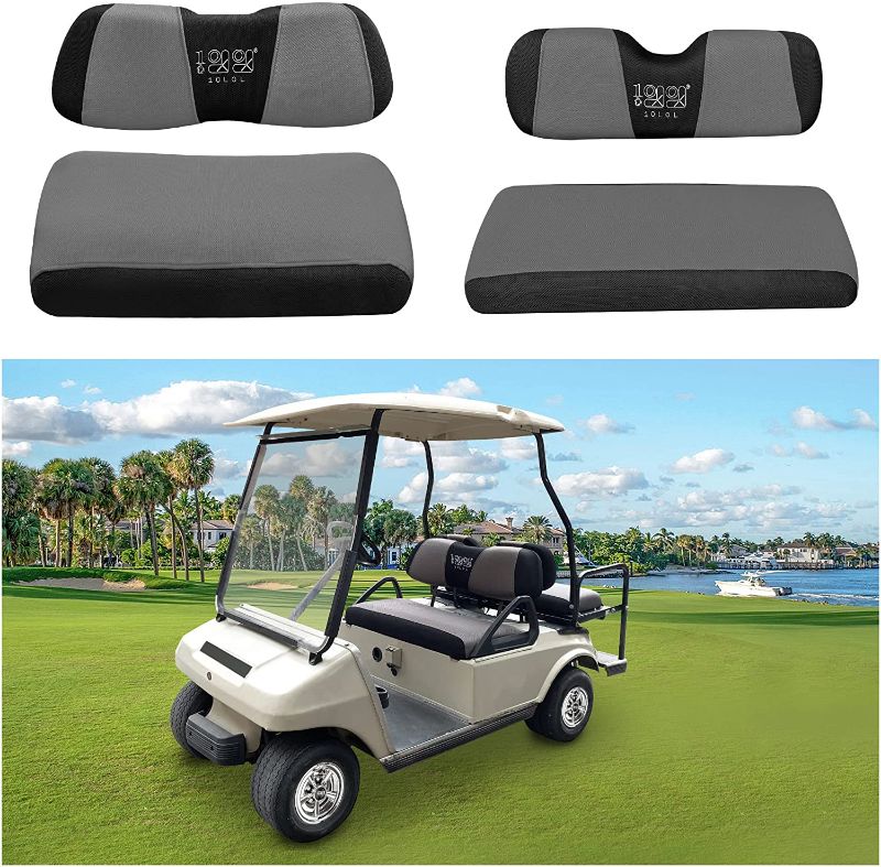 Photo 1 of 10L0L Golf Cart Front + Rear Seat Cover Set for EZGO TXT RXV & Club Car DS 4 Passenger Models Bench Seat Covers Kit Breathable Washable Polyester Mesh Cloth Gray Black Beige Red (S+XS)
