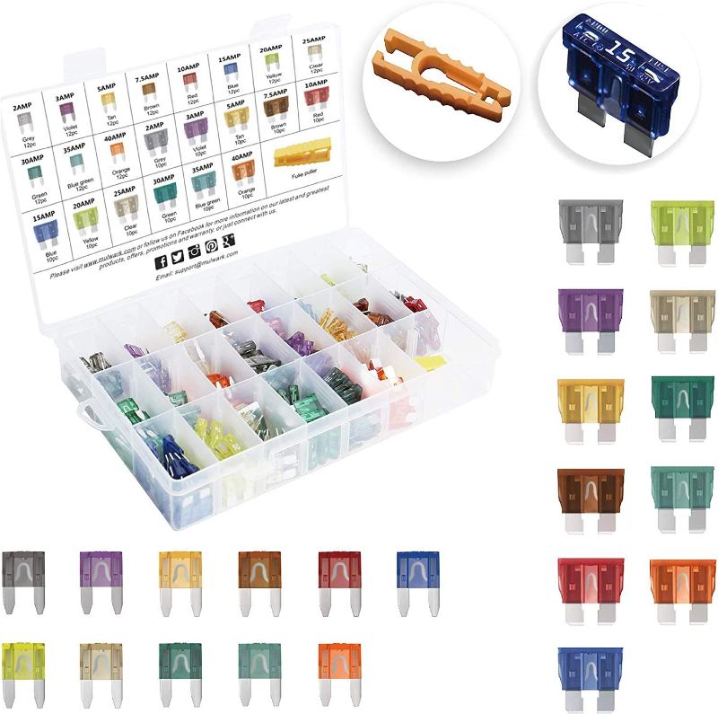 Photo 1 of [UL Listed] MulWark 242pc ClearMark Assorted Standard Auto Car Truck Blade Fuses Set- 2A 3A 5A 7.5A 10A 15A 20A 25A 30A 35A 40A -ATC/ATO+ATM Mini-Automotive-Blade-Fuse Assortment Kit w/A Puller
