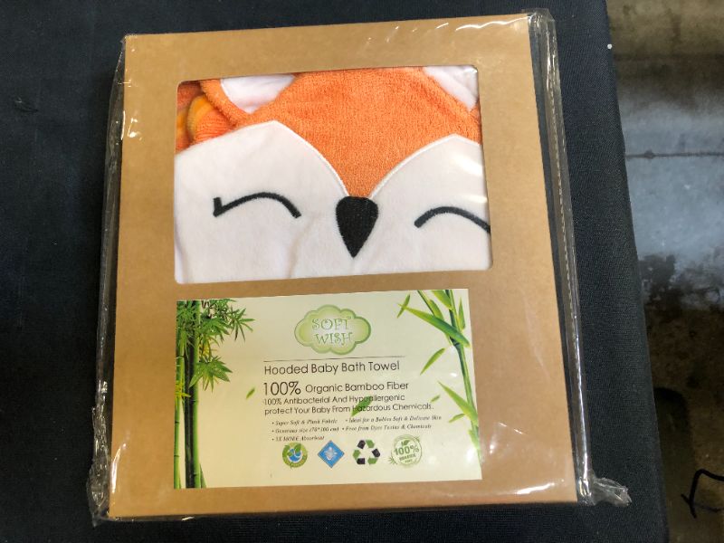 Photo 2 of Fox Style Bamboo Baby Hooded Bath Towel & Washing Glove Set - Size 40x28”, Soft and Comfortable, Ultra Absorbent, 100% Natural for Baby (Orange)
