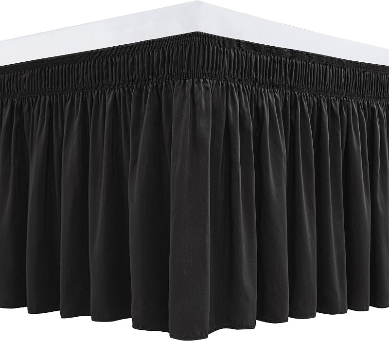 Photo 1 of Biscaynebay Wrap Around Bed Skirts for King & Cal King Beds 15 Inches Drop, Black Elastic Dust Ruffles Easy Fit Wrinkle & Fade Resistant Silky Luxurious Fabric Solid Machine Washable

