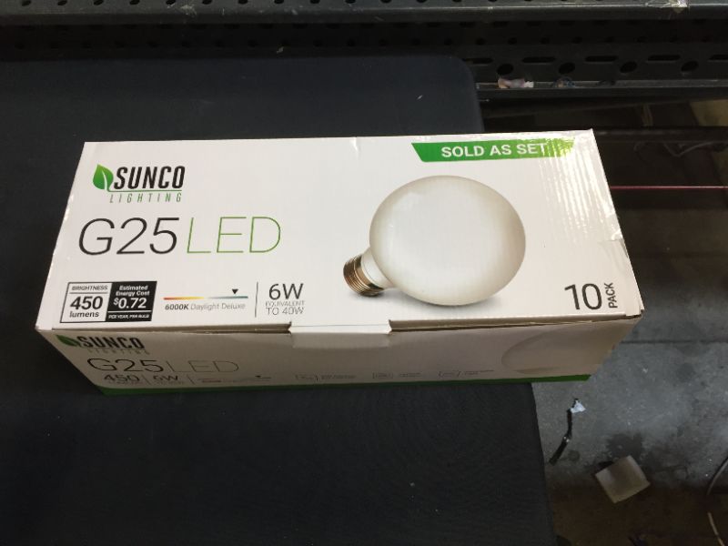 Photo 3 of Sunco Lighting 10 Pack Vanity Globe Light Bulbs G25 LED for Bathroom Mirror 40W Equivalent 6W, 6000K Daylight Deluxe, Dimmable, 450 LM, E26 Base, Round Frosted Decorative Bulb, UL
