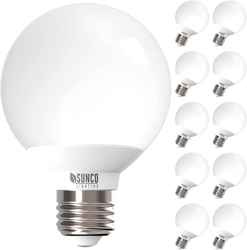 Photo 1 of Sunco Lighting 10 Pack Vanity Globe Light Bulbs G25 LED for Bathroom Mirror 40W Equivalent 6W, 6000K Daylight Deluxe, Dimmable, 450 LM, E26 Base, Round Frosted Decorative Bulb, UL
