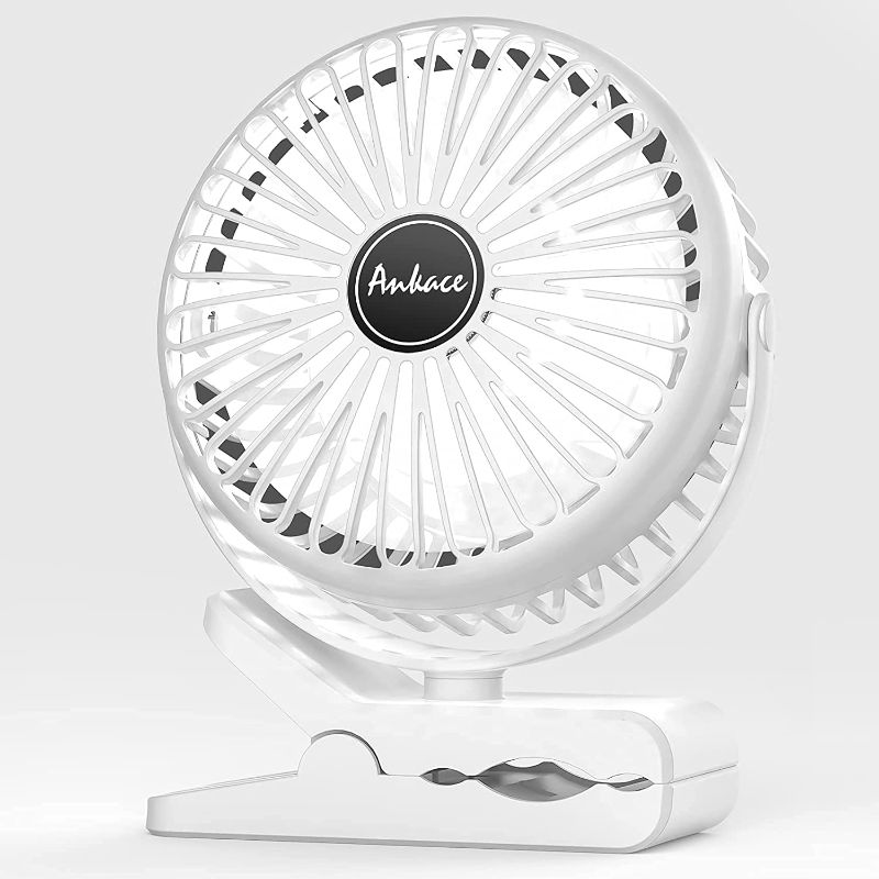 Photo 1 of ANKACEPERSONAL 10000mAh Portable Fan Rechargeable, Battery Operated Desk Clip on with LED Light, 3 Modes 360degree Rotation Personal USB Small for Outdoor Camping Indoor Gym Treadmill Office, White
