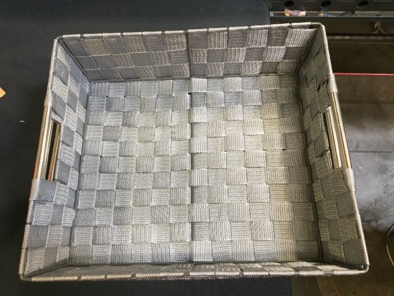 Photo 2 of Woven Storage Baskets For Organizing - 4 Fabric Empty Organizer Bins With Handles - Great Bin For Organization, Linen Closet Shelves & Bathroom Basket. Empty Baskets For Gifts (12QT - Dark Grey)
