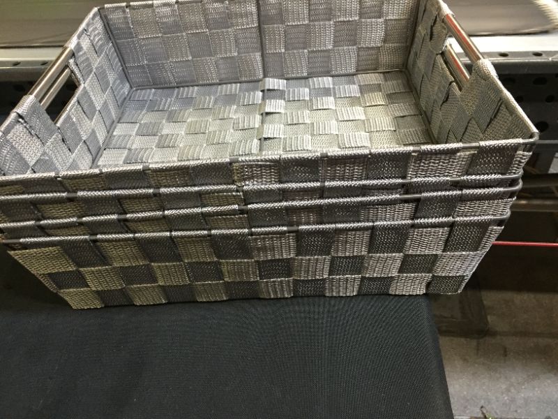 Photo 3 of Woven Storage Baskets For Organizing - 4 Fabric Empty Organizer Bins With Handles - Great Bin For Organization, Linen Closet Shelves & Bathroom Basket. Empty Baskets For Gifts (12QT - Dark Grey)
