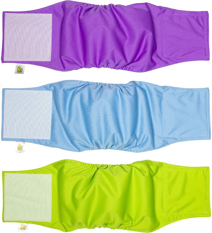 Photo 1 of PET MAGASIN Male Dog Belly Manner Band Wraps Nappies, 3-Pack, Blue Green and Purple, Small
