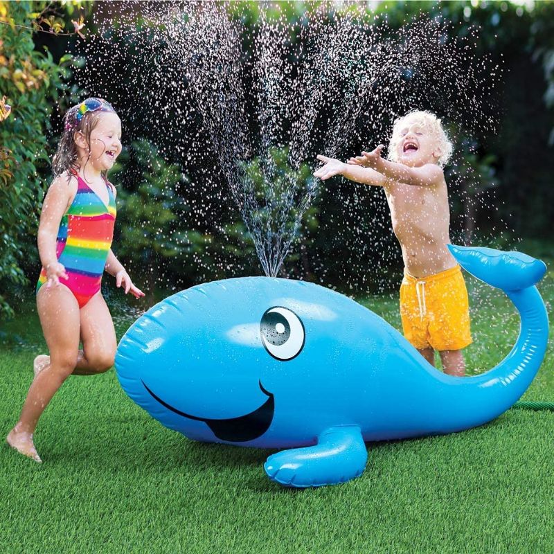 Photo 1 of KLEEGER Kids Water Sprinkler Toy: Giant Inflatable Whale Sprinkler, Attaches To Garden Hose. Sprays Up To 10 Feet! Fun For Boys & Girls, Great for Garden / Backyard
