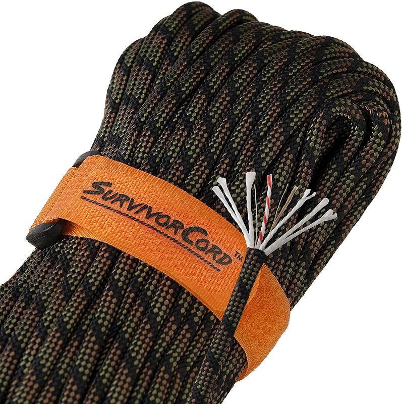 Photo 1 of 620 LB SurvivorCord - The Original Patented Type III Military 550 Parachute Cord with Integrated Fishing Line, Multi-Purpose Wire, and Waterproof Fire Starter 100ft
