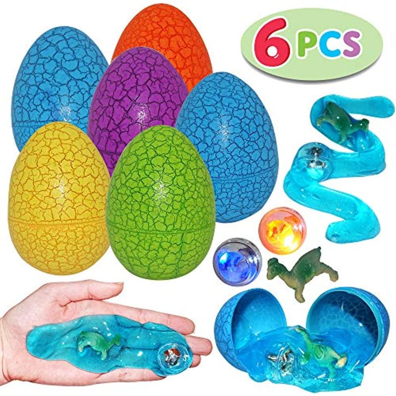 Photo 1 of 6 Pcs Prefilled Jumbo Easter Dinosaur Eggs Filled W Crystal Putty Slime & Figure
