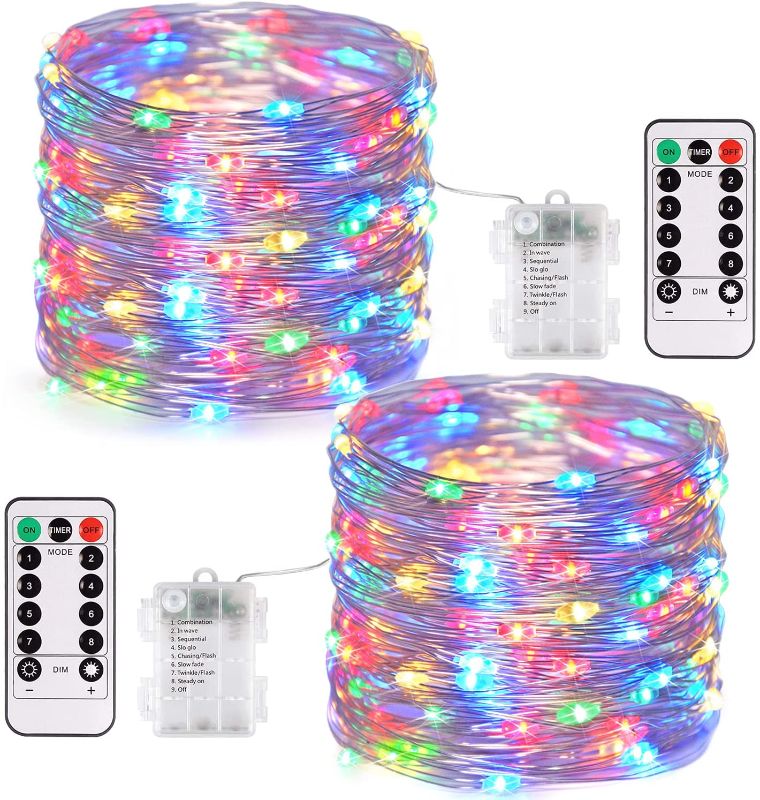 Photo 1 of JMEXSUSS 2 Pack 66ft 200 LED Fairy Lights Battery Operated, Multicolor Fairy String Lights with Remote, 8 Modes Copper Wire Light for Bedroom Patio Garden Deck Party Plant Decorations
