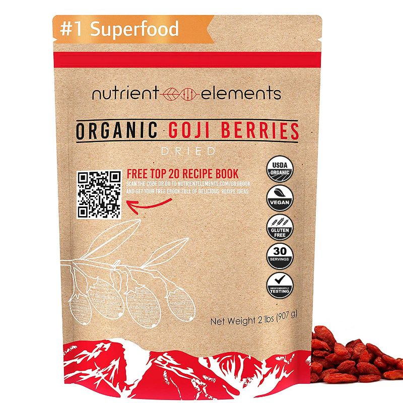 Photo 1 of 2 lbs/32oz Premium Organic, Raw & Dried Goji Berries - USDA Certified - (907g) - Natural Superfood - Extra Large, Non GMO Berries with Resealable Bag by Nutrient Elements - Free Recipes E-Book expires 09/2023