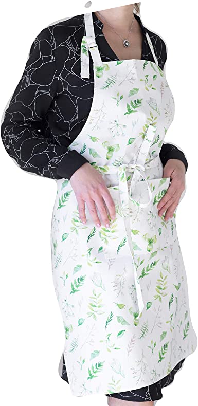Photo 1 of Aprons with Pocket. 100% Cotton. Apron for Women Men with an Adjustable Neck, Long Ties, Floral (31.5”x26.7”; 80cmx68cm)

