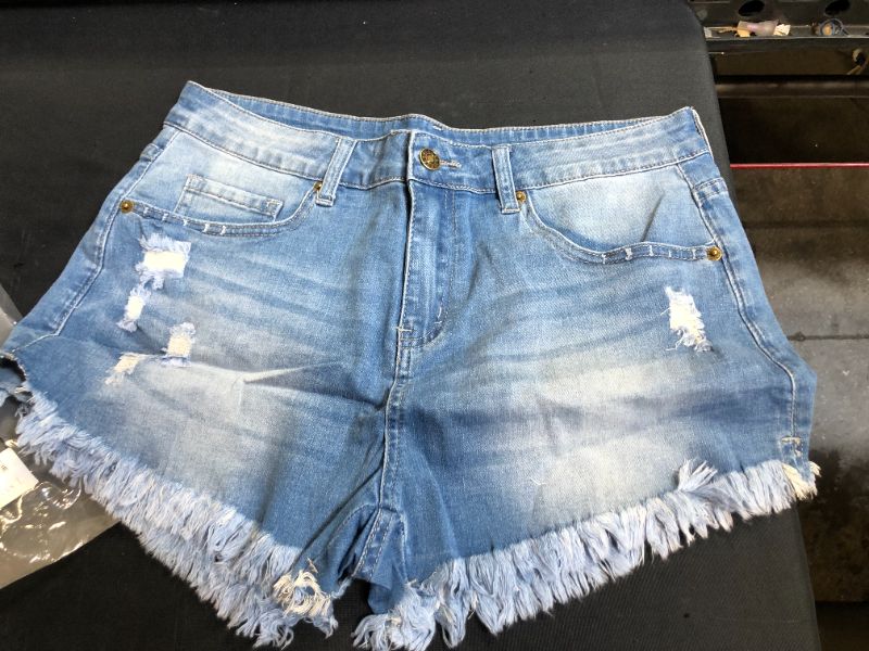 Photo 1 of Luyeess women's high rise frayed jean shorts distressed raw hem ripped destroyed denim shorts size L 
