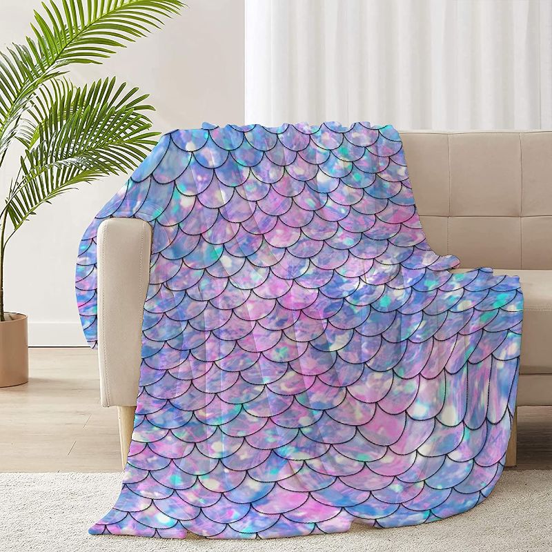 Photo 1 of ARNOVIC Dreamy Mermaid Scales Blanket Flannel Soft and Comfortable Microfiber Warm Air Conditioning Blanket Bed Sofa Office 50"x40" for Child
