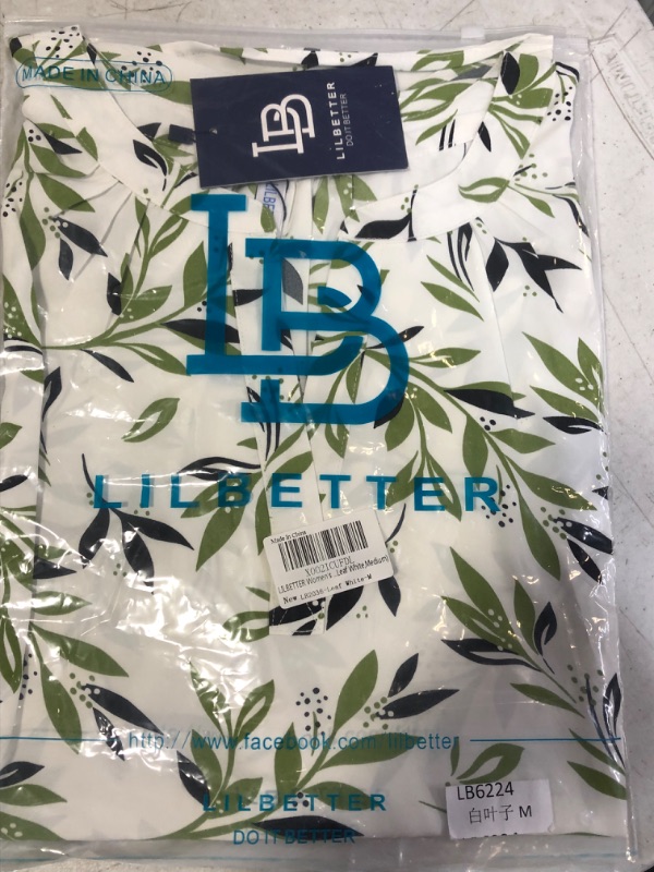 Photo 1 of LILBETTER Women's Loose Casual Short Sleeve V-Neck Chiffon Top T-Shirt Blouse LEAF WHITE MEDIUM
