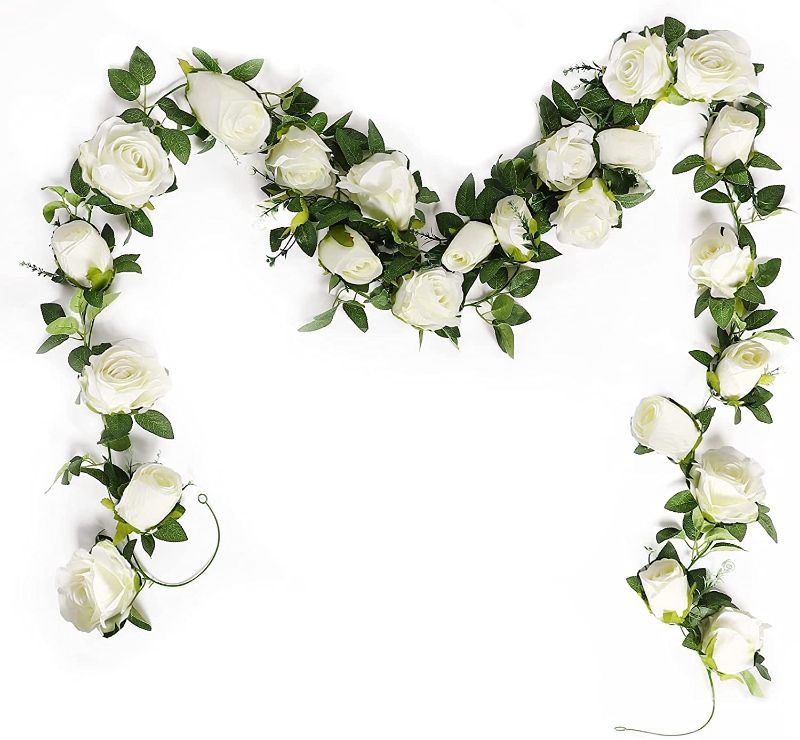 Photo 1 of ZRTNY 2Pcs Artificial Rose Garland 13ft White Flower Garlands Fake Silk Rose Garland Arch Flowers for Wedding Decororation Party Floral Background Decor
