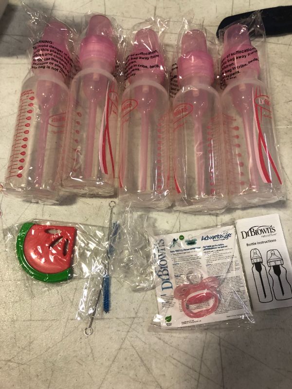 Photo 2 of Dr. Brown's Standard Neck Baby Bottle Gift Set, Pink, 8 Oz, 5 Ct