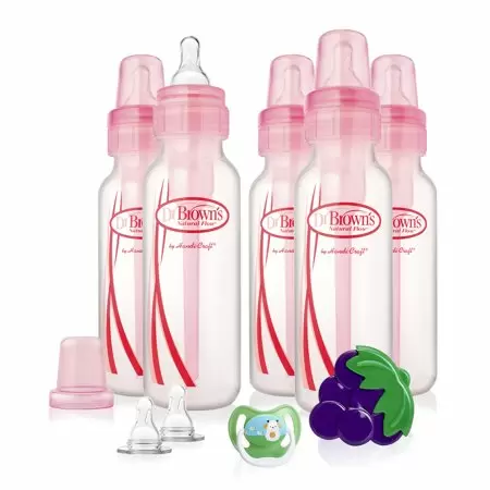 Photo 1 of Dr. Brown's Standard Neck Baby Bottle Gift Set, Pink, 8 Oz, 5 Ct