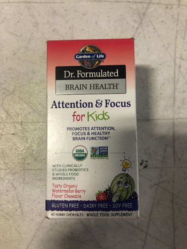 Photo 1 of Garden of Life Dr. Formulated Brain Health, Attention Focus for Kids, Organic Watermelon Berry, 60 Yummy Chewables