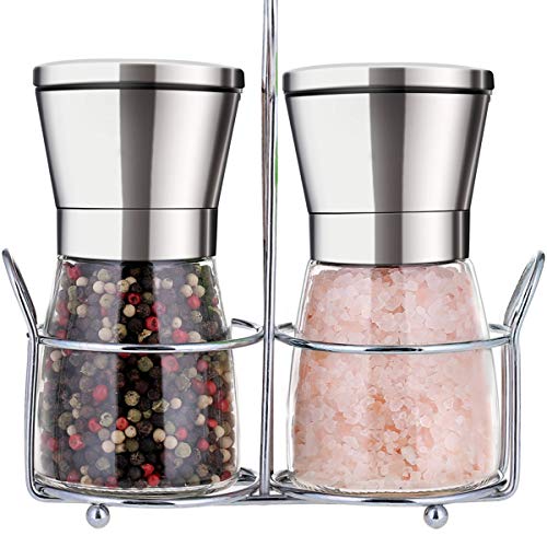 Photo 1 of Bonris Premium Salt and Pepper Grinder Set with Stand Stainless Steel Manual Spice Adjustable Coarseness with Five Grinding Level Pepper Mill Grinders