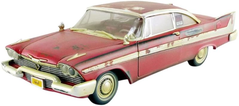 Photo 1 of Auto World - Christine 1958 Plymouth Fury in Red - Dirty Version - 1/18 Scale Die Cast Collectible Model Muscle Car for Kids and Adults
