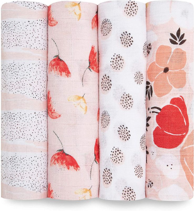 Photo 1 of aden + anais Swaddle Blanket, Boutique Muslin Blankets for Girls & Boys, Baby Receiving Swaddles, Ideal Newborn & Infant Swaddling Set, Perfect Shower Gifts, 4 Pack, Picked for You
