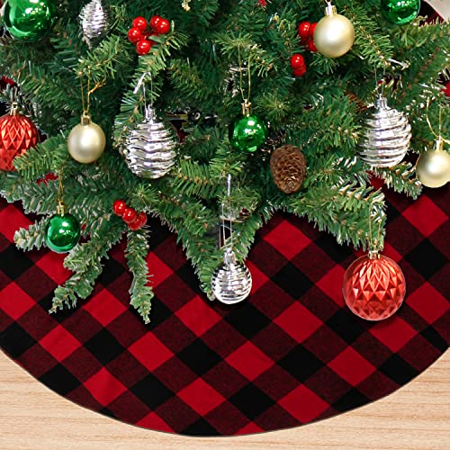 Photo 1 of 48" Buffalo Plaid Christmas Tree Skirt - Black and Red Checked Tree Skirts Mat for Holiday Christmas Party Decorations