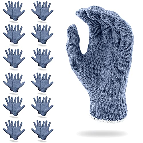 Photo 1 of ABC Blue Gray Knit Gloves 9" Pack of 24 Work Cotton Gloves for Men, Women 10 Oz Reusable Cotton Work Gloves Medium, Breathable Working Grip Gloves