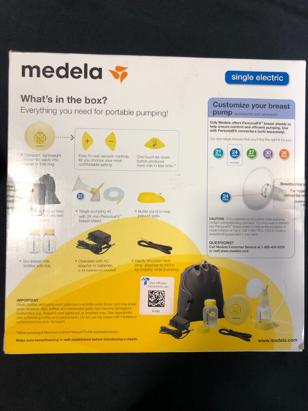 Photo 1 of Medela, Swing, Single Electric Breast Pump, Compact and Lightweight Motor, 2-Phase Expression Technology, Convenient AC Adaptor or Battery Power, Single Pumping Kit, Easy to Use Vacuum Control