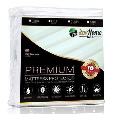 Photo 1 of Eco Home USA Premium Mattress Pad Protector - Waterproof & Hypoallergenic Cover - Vinyl Free, Terry Cotton Topper (Queen)