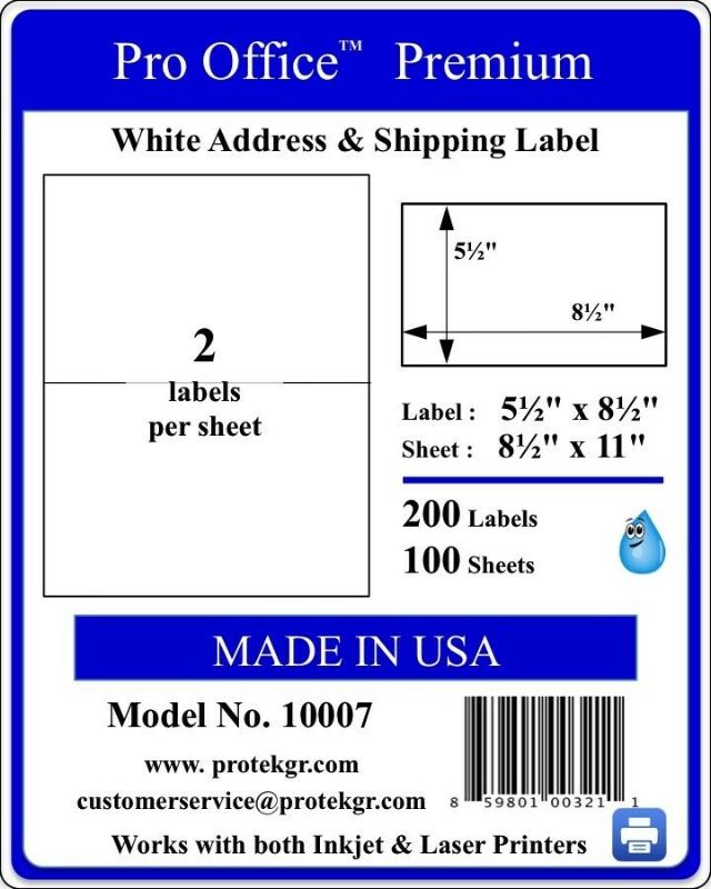 Photo 1 of 1000 Shipping Labels Self Adhesive Half Sheet 2 Per Sheet 5.5 x 8.5 Premium USPS
