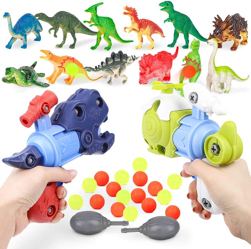 Photo 1 of Sanlebi Dinosaur Toys Game for Boys Girls 2 Guns with Dino Figures & Balls Education Play Set Shooting Games for Kids