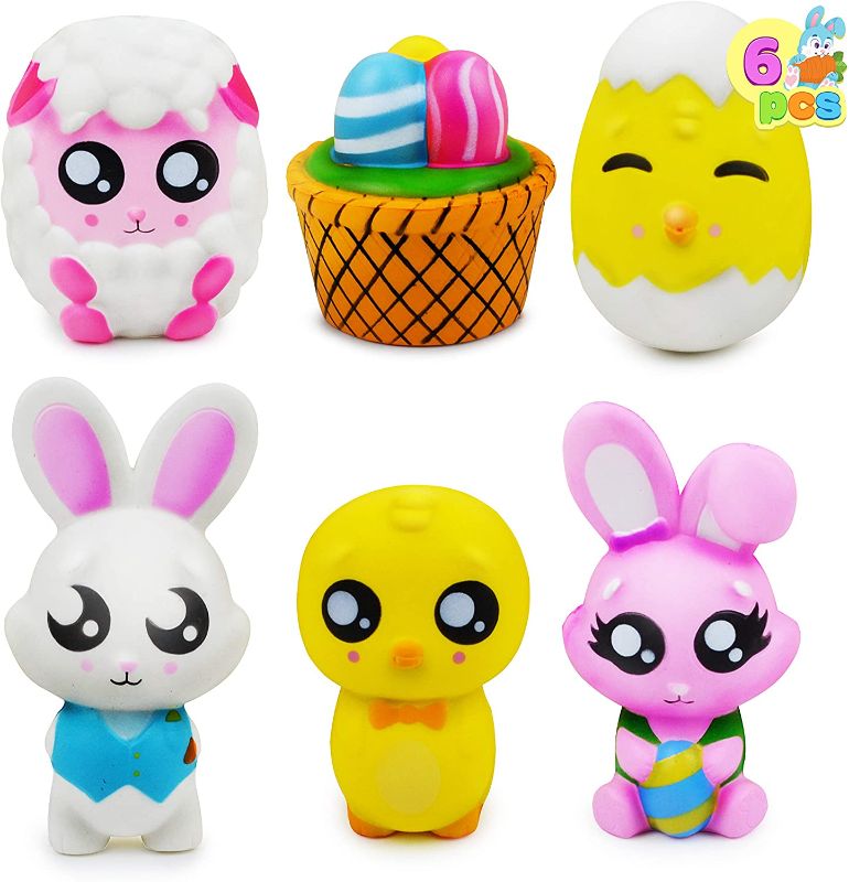 Photo 1 of 6 Pcs Easter Squishy Toys for Easter Eggs Hunt, Easter Novelty Toys Kids Party Favor, Easter Stress Relief Toy, Easter Basket Stuffers Fillers, Easter Classroom Prize Supplies