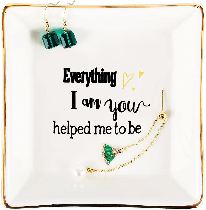 Photo 1 of 2 PACK - Gift for Mom, Ceramic Jewelry Tray Dish,Derorative White Trinket Plate,Mom Gifts from Daughter, Christmas Mother's Day Birthday Gifts,Everything I am you helped me to be