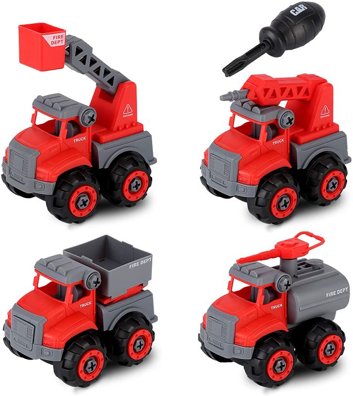 Photo 1 of Moquin Take Apart Fire Trucks with Screwdriver Emergrncy Vehicles Toy Set 