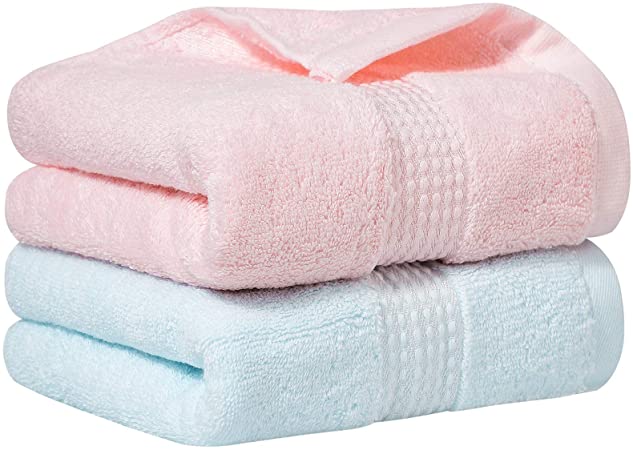 Photo 1 of ENASUE Bathroom Hand Towels Set of 2 - Cotton Hand Towel Soft & Highly Absorbent for Bath 13.5 x 29.5 Inch (Blue, Pink)
