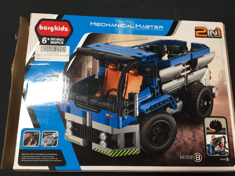 Photo 2 of burgkidz STEM Engineering Building Blocks Toys 2-in-1 Dump Truck or Concrete Mixer Build Set with Remote Control, RC Car Toys for Boys and Girls Ages 6 7 8 9 10 11 12 Years Old
