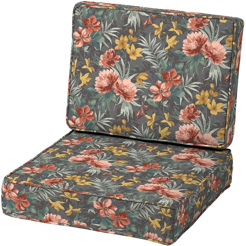 Photo 1 of Arden Selections ProFoam Essentials 24 x 24 x 6 Inch Outdoor Deep Seat Cushion Set, Phoebe Grey Floral.
