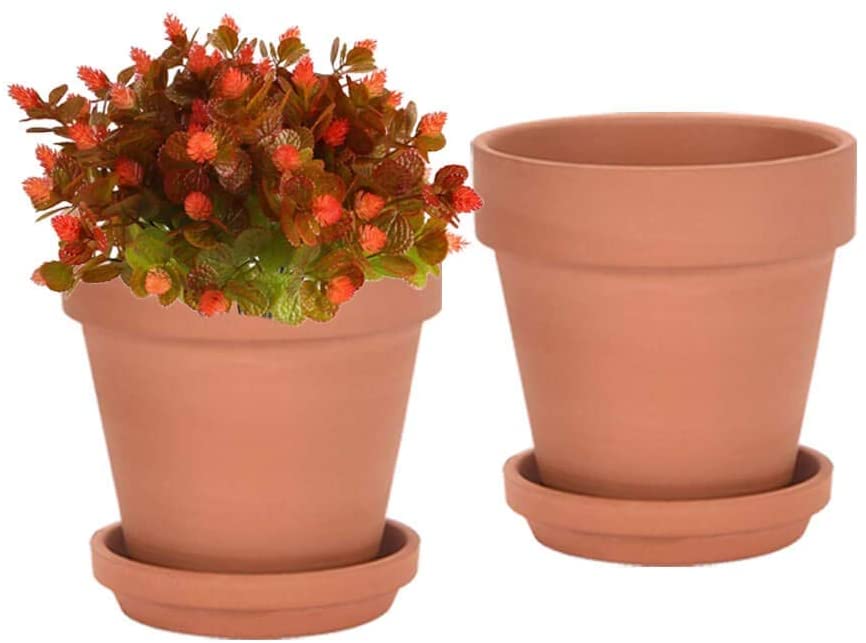 Photo 1 of 8 Inch Clay Pot for Plant with Saucer - 2 Pack Large Terra Cotta Plant Pot with Drainage Hole, Clay Planters Pot, Terracotta Pot for Indoor Outdoor Plant
