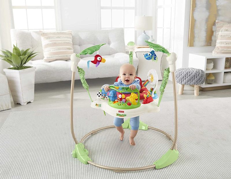 Photo 1 of Fisher-Price Rainforest Jumperoo, freestanding baby activity center with lights, music, and toys.
37 x 32 x 32 inches
POSSIBLY MISSING PARTS.
