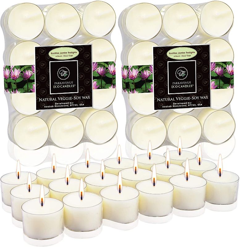 Photo 1 of 0rganic CocoSoy Unscented Tealight Candles Natural Coconut Soy Wax Botanical Candles 6 Hrs Long Burning for Relaxing and Aromatherapy, Bulk Candles Package of 48 Premium Clear Cup Tea Candles
