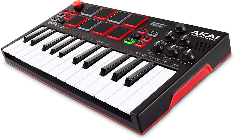 Photo 1 of AKAI Professional MPK Mini Play – USB MIDI Keyboard Controller With a Built in Speaker, 25 mini Keys, Drum Pads and 128 Instrument Sounds

