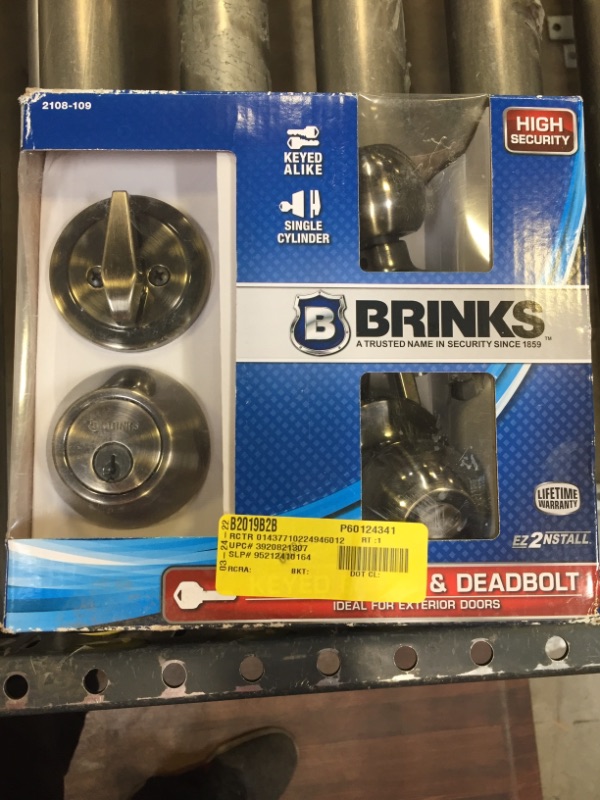 Photo 2 of Brinks 2108-109 Ball Style Keyed Alike Entry Knob and Deadbolt, Antique Brass
