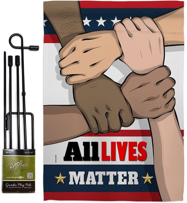 Photo 1 of All Lives Matter Garden Flag Set with Stand Support Cause BLM Anti Racism Revolution Movement Equality Social House Decoration Banner Small Yard Gift Double-Sided, 13"x 18.5", Thick Fabric

