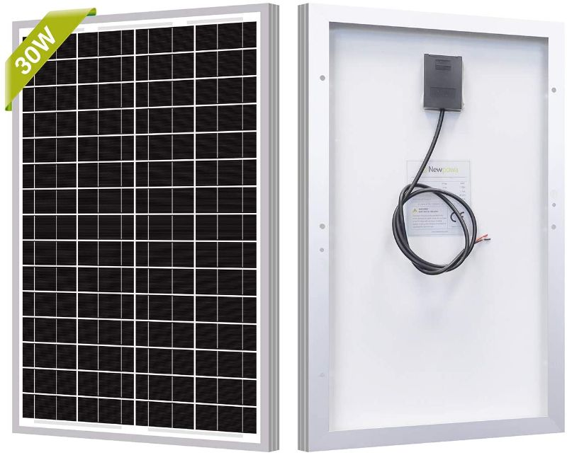 Photo 1 of Newpowa 30W(Watt) Solar Panel High-Efficiency Monocrystalline 24V PV Module Designed for 24V Off Grid System, Charge Your 24V Battery of RV, Boat, Camper, Trailer, Gate Opener
