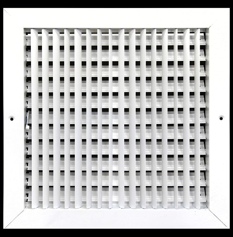 Photo 1 of 24" X 24" Adjustable AIR Supply Diffuser - HVAC Vent Cover Sidewall or Ceiling - Grille Register - High Airflow - White [Outer Dimensions: 25.75" w X 25.75" h]
(BENT ON SIDE)
