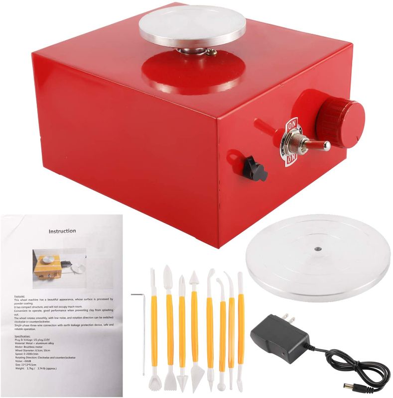 Photo 1 of Mini Pottery Wheel Machine Electric Ceramic Work Forming Machine with 2 Mini Turntable Tray Diameter 65mm(2-7/12") &100mm (4") DIY Clay Shaping Tools (Red)
(SWITCH GETS STUCK)
