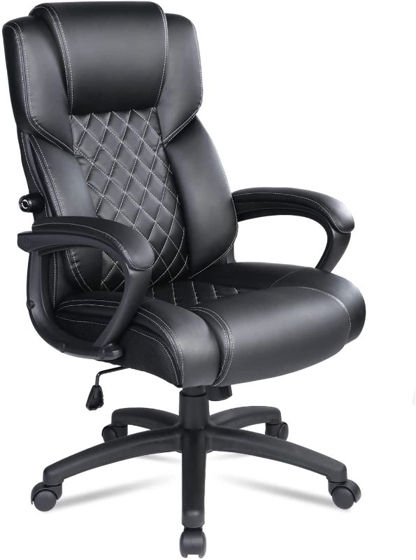 Photo 1 of Ptoulemy Big and Tall 300lb Home Office Chair Height and Tilt Adjustable?Executive Chair with Ergonomic Lumbar Support and Spring Padding for All Day Comfort (Black)
