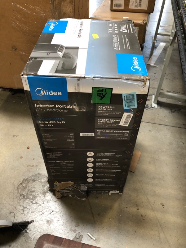 Photo 1 of MIDEA MAP12S1TBL 12,000 (10,000 BTU SACC) Duo Ultra Quiet Smart HE Inverter Portable Air Conditioner, Includes Remote Control, Cools up to 450 sq.ft, Black
